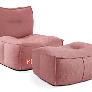 KONSIMO LOVIA Fotel z Pufą do ogrodu, miękki, mocna tkanina, czerwony 873862