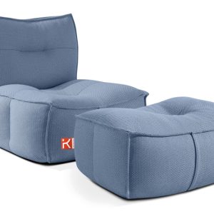 KONSIMO LOVIA Komplet Fotel z Pufą na ogród, miękki, z pokrowcami, granat 873858