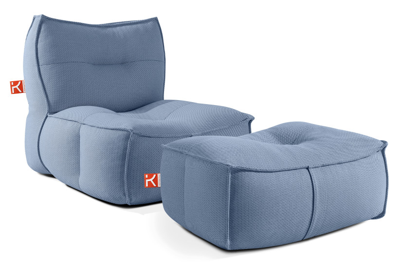 KONSIMO LOVIA Komplet Fotel z Pufą na ogród, miękki, z pokrowcami, granat 873858