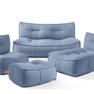 KONSIMO LOVIA Komplet mebli Sofa, Fotel, Leżanka + Puf, granatowy, 5 os. 873839