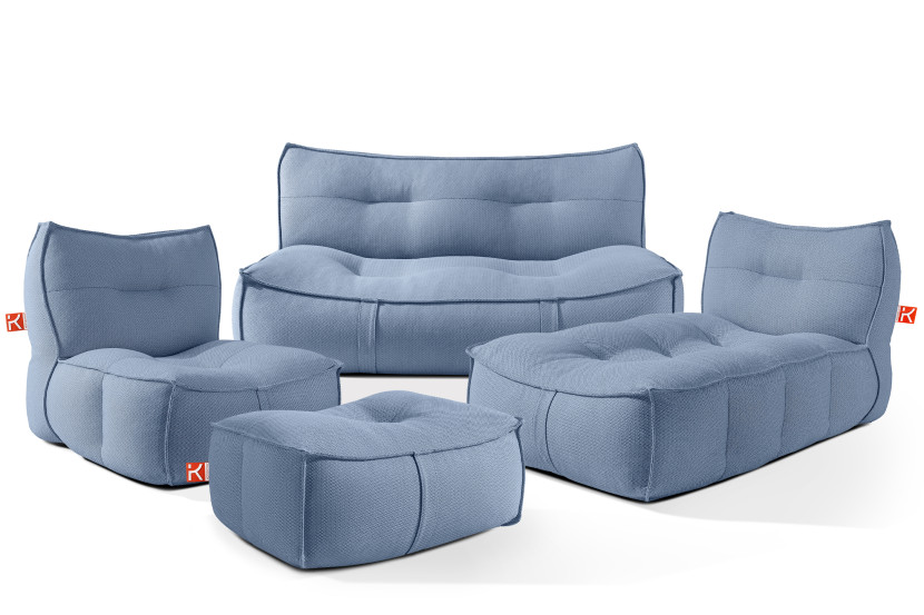 KONSIMO LOVIA Komplet mebli Sofa, Fotel, Leżanka + Puf, granatowy, 5 os. 873839