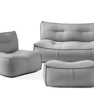 KONSIMO LOVIA Zestaw mebli ogrodowych, Sofa Fotel i Puf, miękkie, czarny 873867