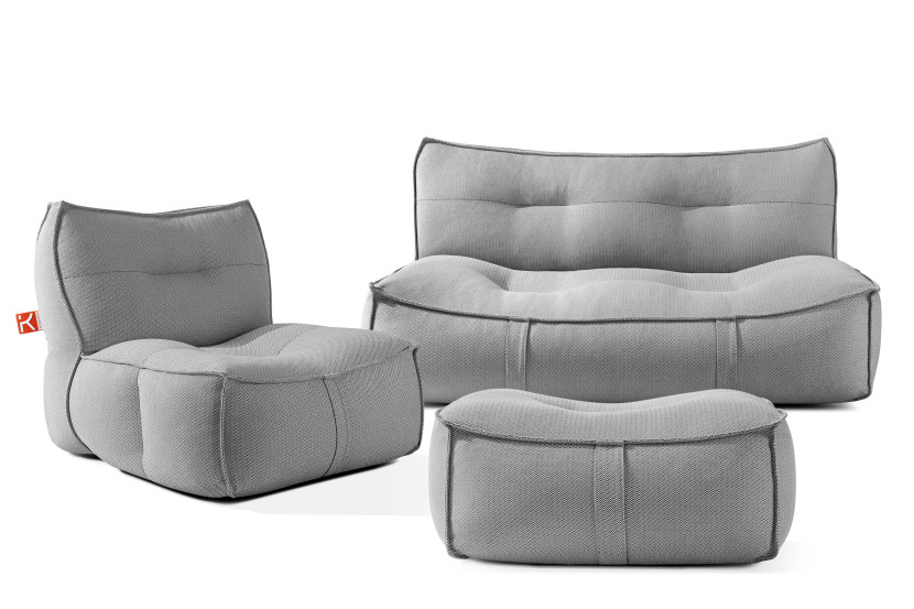 KONSIMO LOVIA Zestaw mebli ogrodowych, Sofa Fotel i Puf, miękkie, czarny 873867
