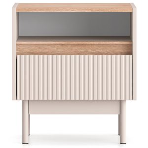 KONSIMO NALIA Stolik nocny z szufladą, eleganckie ryflowanie, metalowe nogi 757354 KONSIMO NALIA Stolik nocny z szufladą, eleganckie ryflowanie, metalowe nogi 757354
