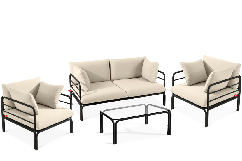 KONSIMO RAMBE Zestaw loftowych mebli ogrodowych 2x fotel + sofa + stolik 1000448