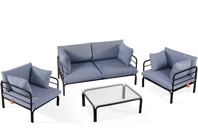 KONSIMO RAMBE Zestaw loftowych mebli ogrodowych 2x fotel + sofa + stolik 1000463