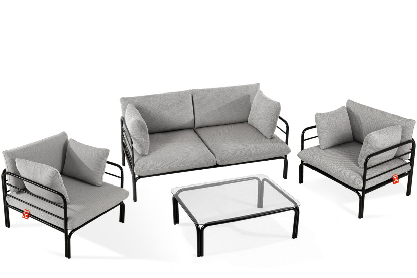 KONSIMO RAMBE Zestaw loftowych mebli ogrodowych 2x fotel + sofa + stolik 1000465