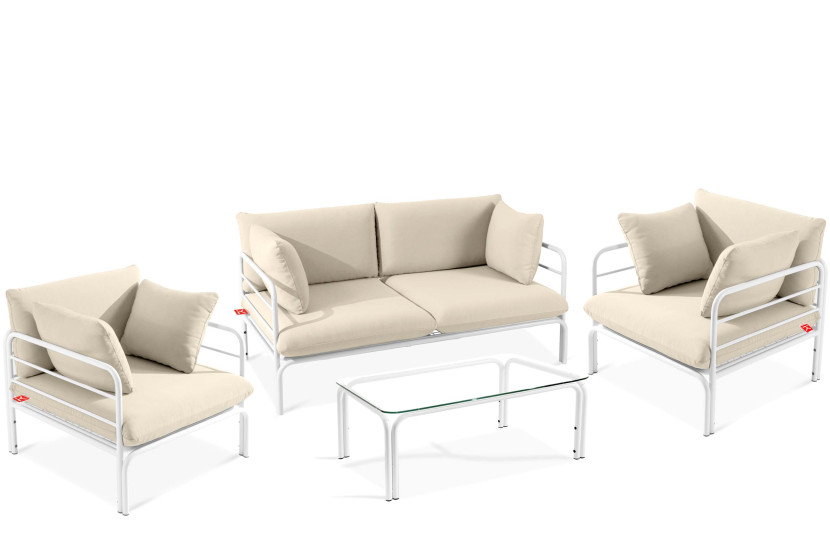 KONSIMO RAMBE Zestaw loftowych mebli ogrodowych 2x fotel + sofa + stolik 1000449