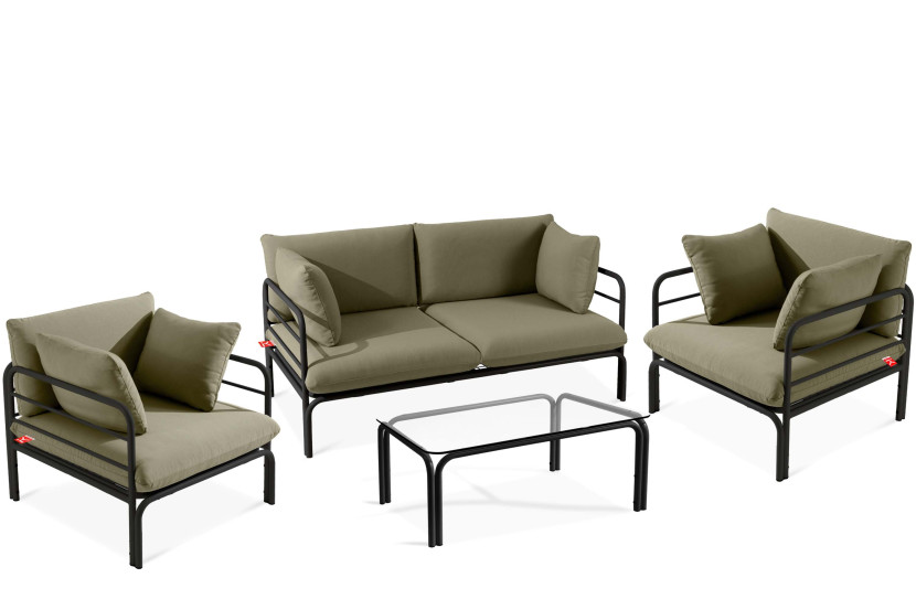 KONSIMO RAMBE Zestaw loftowych mebli ogrodowych 2x fotel + sofa + stolik 1000451