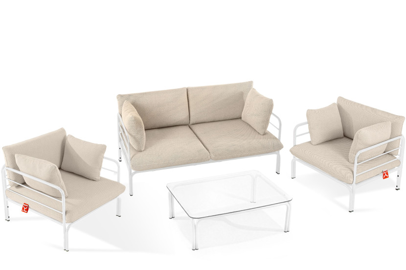 KONSIMO RAMBE Zestaw loftowych mebli ogrodowych 2x fotel + sofa + stolik 1000452