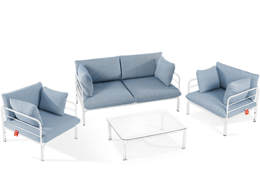 KONSIMO RAMBE Zestaw loftowych mebli ogrodowych 2x fotel + sofa + stolik 1000455