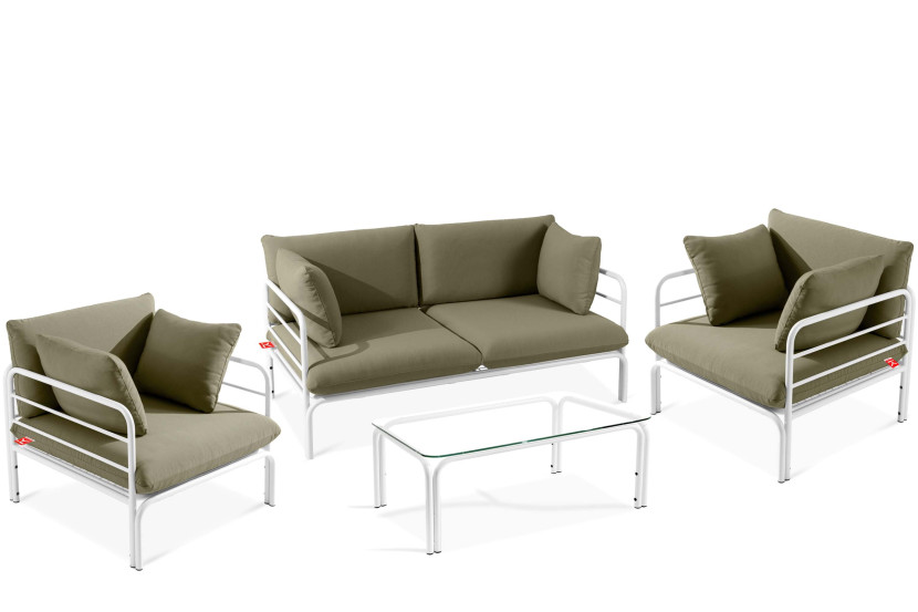 KONSIMO RAMBE Zestaw loftowych mebli ogrodowych 2x fotel + sofa + stolik 1000457