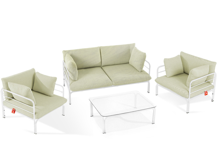 KONSIMO RAMBE Zestaw loftowych mebli ogrodowych 2x fotel + sofa + stolik 1000460