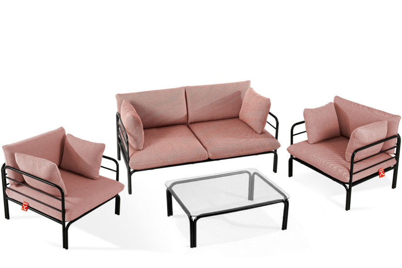 KONSIMO RAMBE Zestaw loftowych mebli ogrodowych 2x fotel + sofa + stolik 1000446