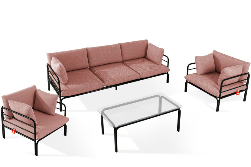 KONSIMO RAMBE Zestaw mebli ogrodowych 2x fotel + sofa trzyosobowa + stolik 1000454