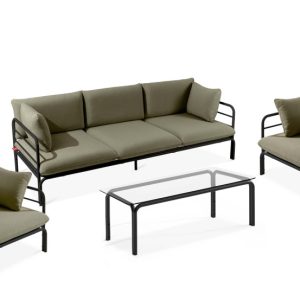 KONSIMO RAMBE Zestaw mebli ogrodowych 2x fotel + sofa trzyosobowa + stolik 1000247
