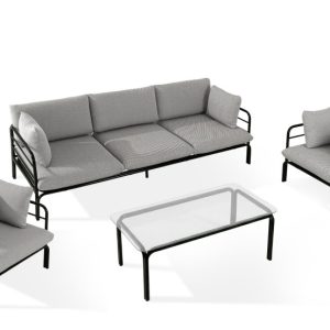 KONSIMO RAMBE Zestaw mebli ogrodowych 2x fotel + sofa trzyosobowa + stolik 1000444