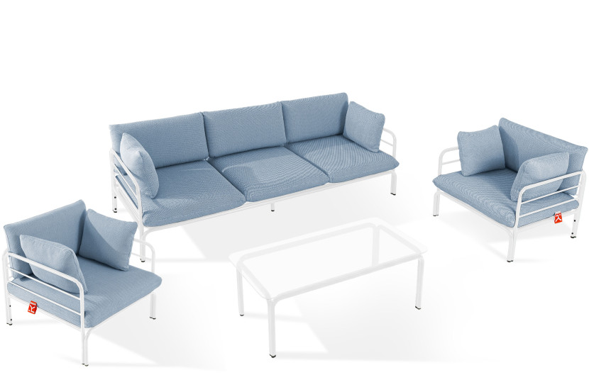 KONSIMO RAMBE Zestaw mebli ogrodowych 2x fotel + sofa trzyosobowa + stolik 1000447