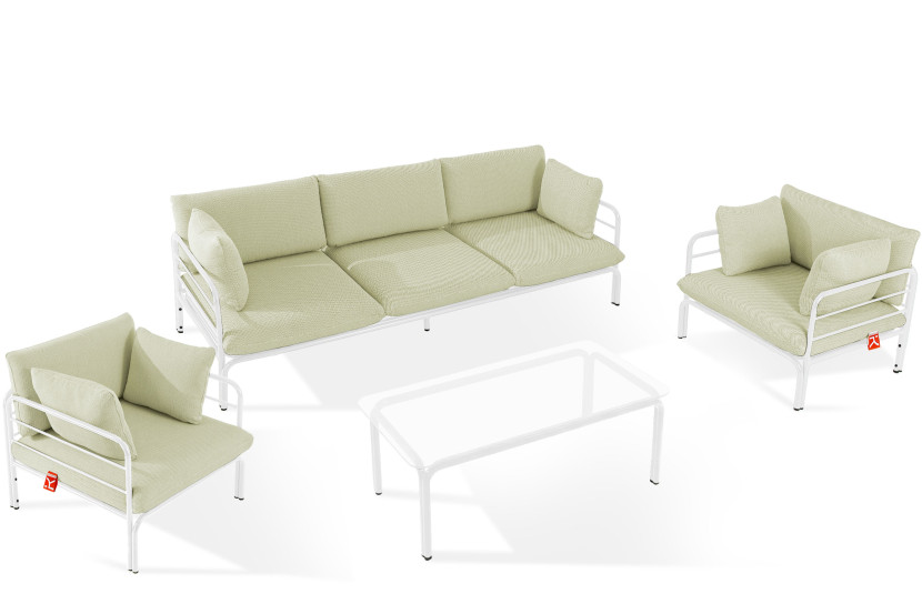 KONSIMO RAMBE Zestaw mebli ogrodowych 2x fotel + sofa trzyosobowa + stolik 1000450