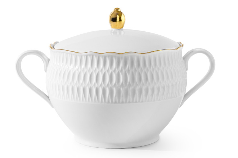 KONSIMO SOFIA ZŁOTA LINIA Waza do zupy z porcelany, 3 L, Biała 834531