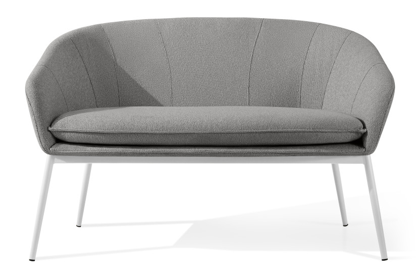KONSIMO SOLIS Sofa dwuosobowa na ogród, szaro-biała, wodoodporna, Japandi 870482