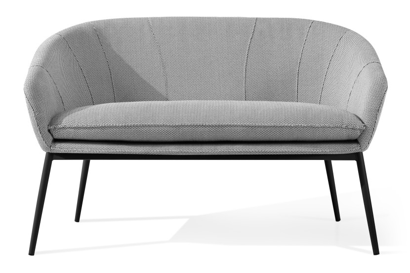 KONSIMO SOLIS Sofa na ogród, czarno-biała jodełka, czarne nóżki, japandi 870483