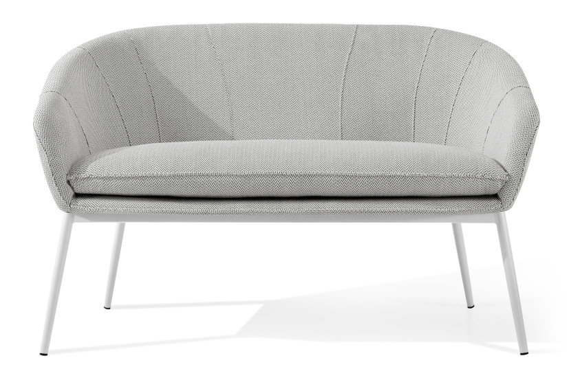 KONSIMO SOLIS Sofa ogrodowa wodoodporna, jasnoszara, białe nóżki, boho 870475