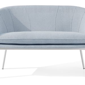 KONSIMO SOLIS Wygodna sofa na ogród, błękitno-biała, jodełka, stalowe nóżki 870480