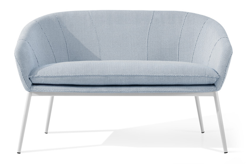 KONSIMO SOLIS Wygodna sofa na ogród, błękitno-biała, jodełka, stalowe nóżki 870480