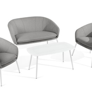KONSIMO SOLIS Zestaw mebli ogrodowych (sofa, fotele, stolik) szaro-biały 871110 KONSIMO SOLIS Zestaw mebli ogrodowych (sofa, fotele, stolik) szaro-biały 871110