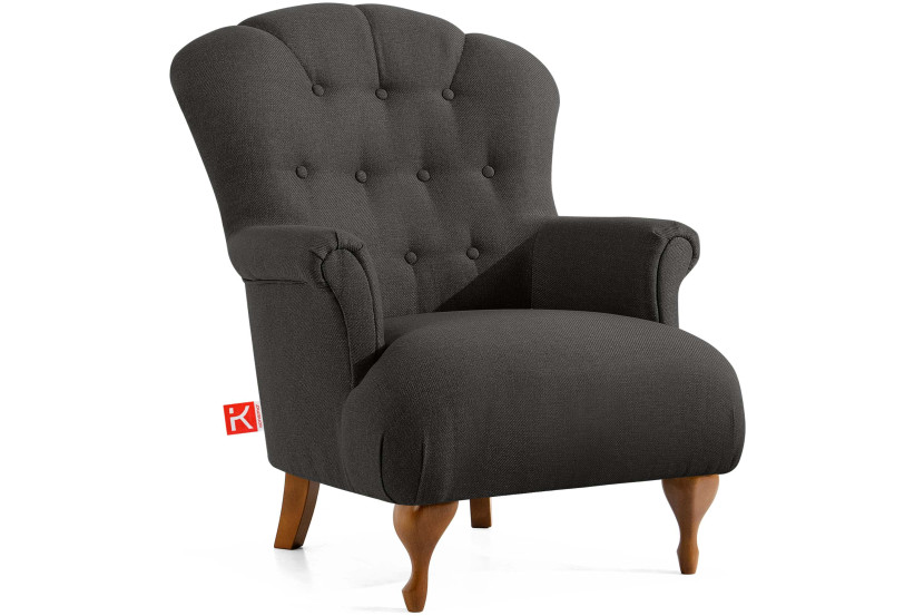 KONSIMO TOMIS Fotel vintage tkanina pleciona na bukowych nogach antracyt 757958