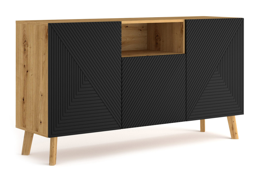 KONSIMO TUNDI Komoda na nóżkach Dąb Artisan / Czarny Mat, LOFT 824655