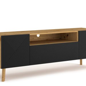 KONSIMO TUNDI Szafka RTV na nóżkach, do salonu, dąb artisan/czarny mat 823656 KONSIMO TUNDI Szafka RTV na nóżkach, do salonu, dąb artisan/czarny mat 823656