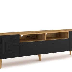 KONSIMO TUNDI Szeroka szafka RTV na nóżkach, dąb artisan/czarny mat 824297 KONSIMO TUNDI Szeroka szafka RTV na nóżkach, dąb artisan/czarny mat 824297