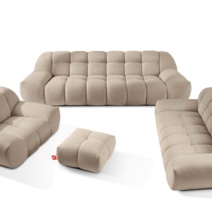KONSIMO VENA Komplet mebli do salonu beżowy, styl japandi, tkanina boucle 792370 KONSIMO VENA Komplet mebli do salonu beżowy, styl japandi, tkanina boucle 792370