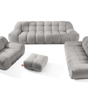 KONSIMO VENA Komplet mebli do salonu szary, styl japandi, tkanina boucle 792368 KONSIMO VENA Komplet mebli do salonu szary, styl japandi, tkanina boucle 792368