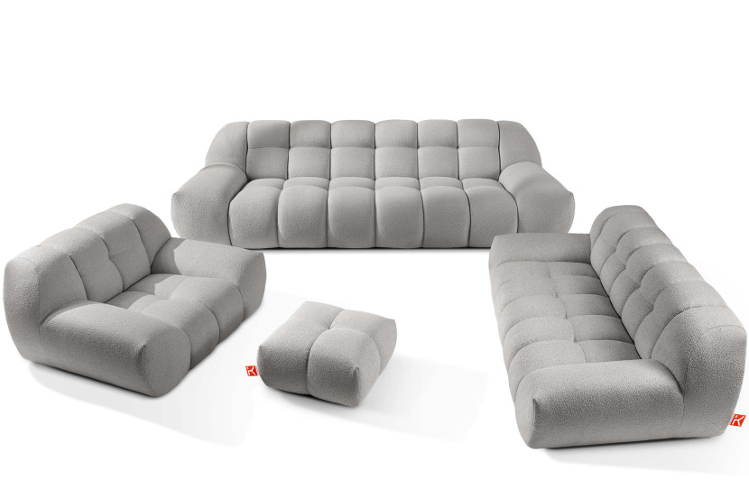 KONSIMO VENA Komplet mebli do salonu szary, styl japandi, tkanina boucle 792368
