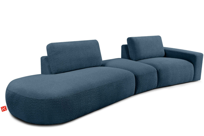 KONSIMO ZUCCO Nowoczesny narożnik modułowy 350 cm, tkanina boucle niebieski 754031