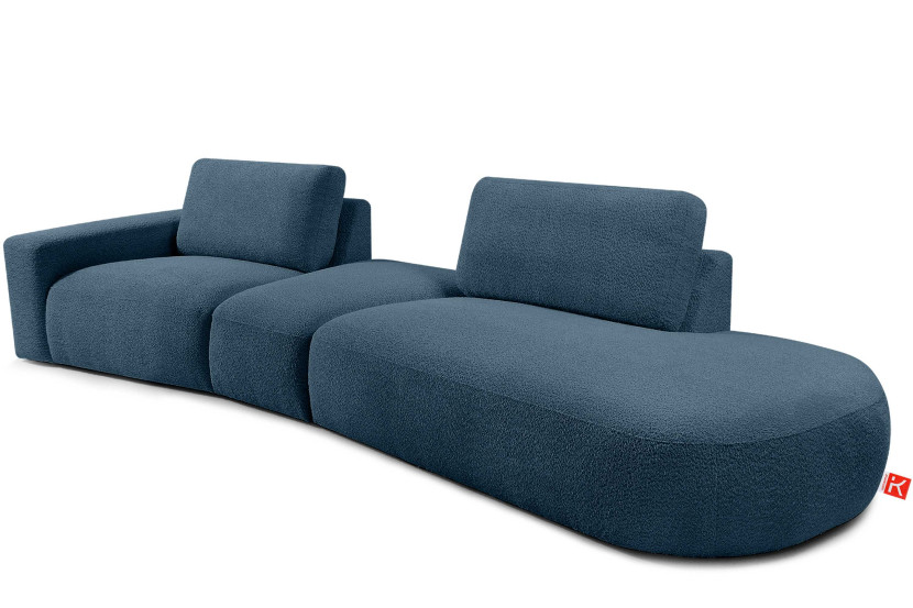 KONSIMO ZUCCO Nowoczesny narożnik modułowy 350 cm, tkanina boucle niebieski 753984