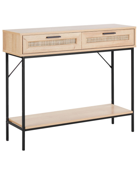 Konsola do salonu prostokątna rattanowa z półką i szufladami 304411