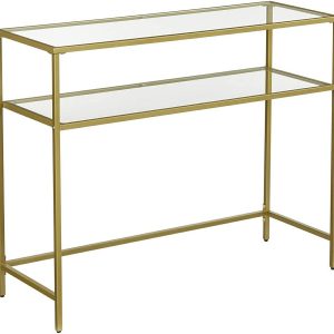 Konsola glamour złota metalowa ze szklanym blatem hartowanym 100x35x80 cm 1064568 Konsola glamour złota metalowa ze szklanym blatem hartowanym 100x35x80 cm 1064568