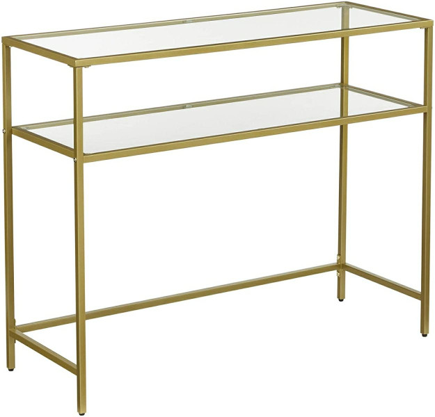 Konsola glamour złota metalowa ze szklanym blatem hartowanym 100x35x80 cm 1064568