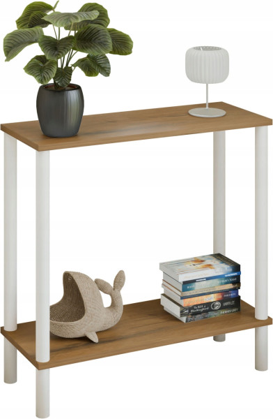 Konsola loft z półką 80x30x80 cm metalowa biała do przedpokoju 987274
