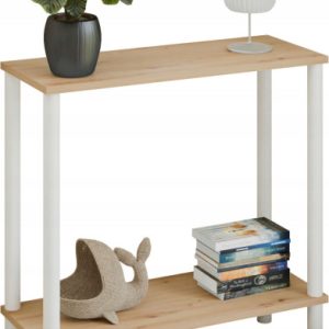 Konsola loft z półką 80x30x80 cm metalowa biała do przedpokoju 987275 Konsola loft z półką 80x30x80 cm metalowa biała do przedpokoju 987275