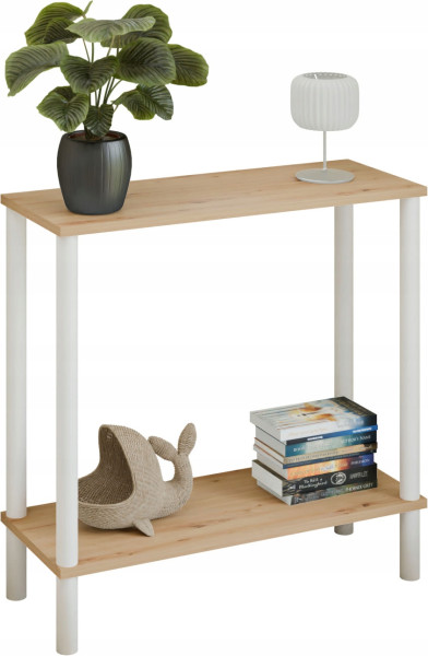 Konsola loft z półką 80x30x80 cm metalowa biała do przedpokoju 987275