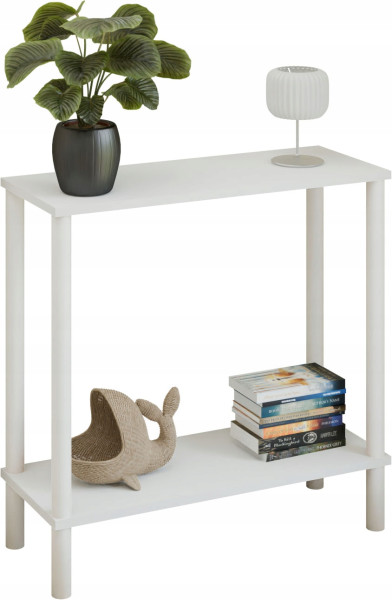 Konsola loft z półką 80x30x80 cm metalowa biała do przedpokoju 987280
