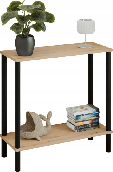 Konsola loft z półką 80x30x80 cm metalowa czarna do przedpokoju 987286
