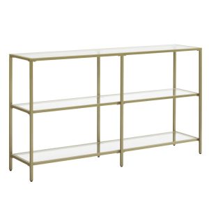 Konsola metalowa 3 poziomy ze szkłem hartowanym złota glamour 130 cm 1064567 Konsola metalowa 3 poziomy ze szkłem hartowanym złota glamour 130 cm 1064567