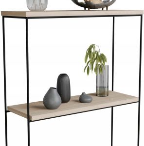 Konsola metalowa toaletka stolik półka stojąca loft czarny sonoma 60x20h80 813498 Konsola metalowa toaletka stolik półka stojąca loft czarny sonoma 60x20h80 813498