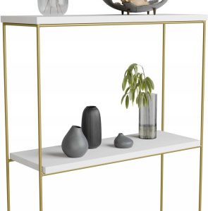 Konsola metalowa toaletka stolik półka stojąca loft złoty biały mat glamour 813483 Konsola metalowa toaletka stolik półka stojąca loft złoty biały mat glamour 813483